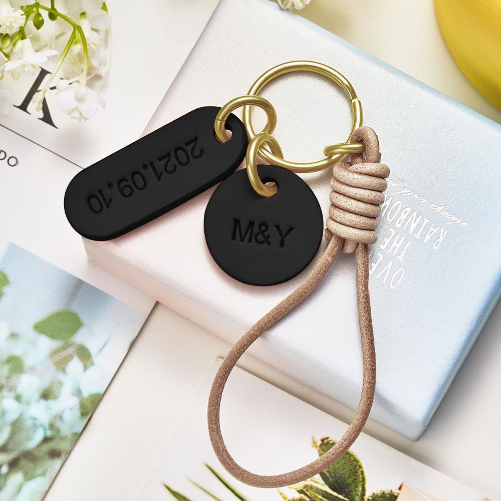 Custom Engraved Keychain Round Anniversary Date Keychain Gift for Anniversary