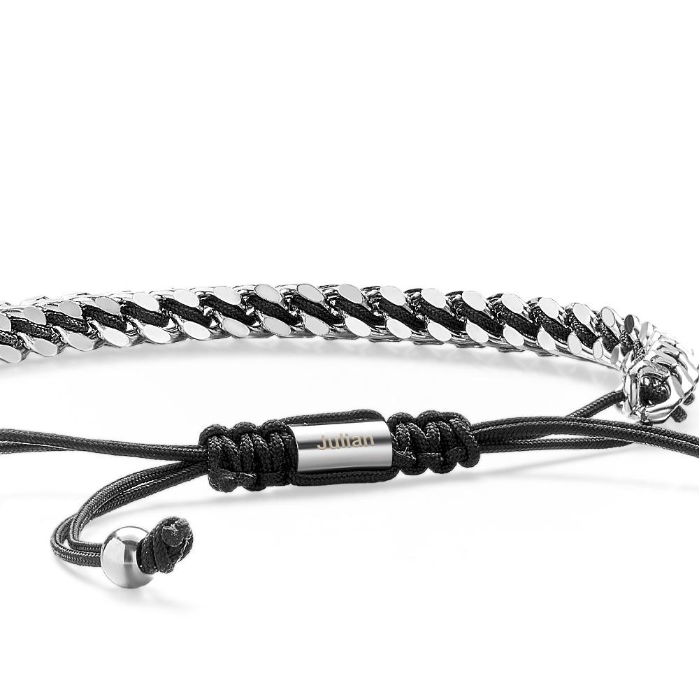 Metal Rope Woven and Stainless Steel Bracelet Red Black Silver Men's Bracelet Customize Text Box Bracelet