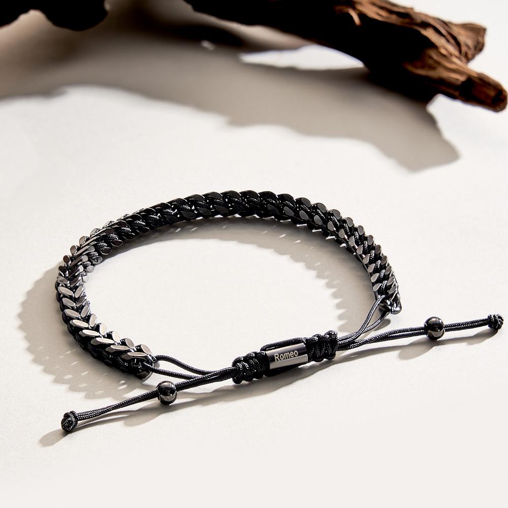 Metal Rope Woven and Stainless Steel Bracelet Red Black Silver Men's Bracelet Customize Text Box Bracelet