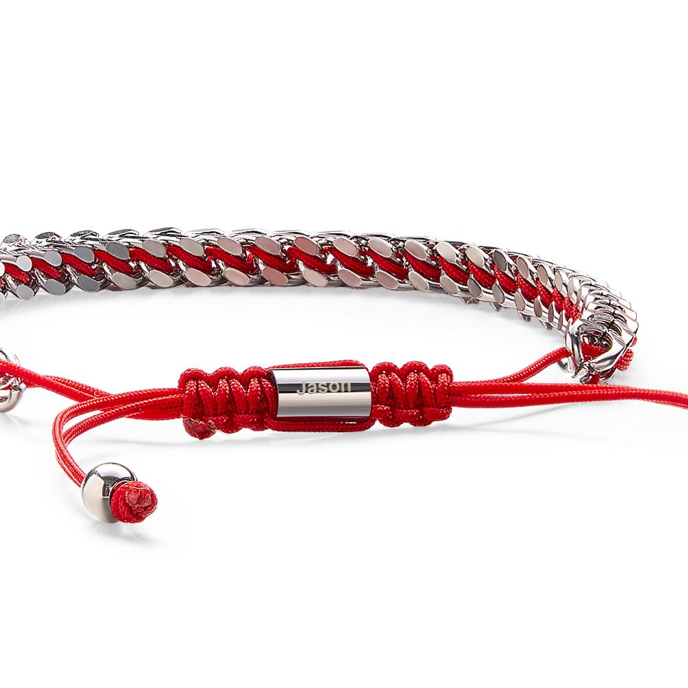 Metal Rope Woven and Stainless Steel Bracelet Red Black Silver Men's Bracelet Customize Text Box Bracelet