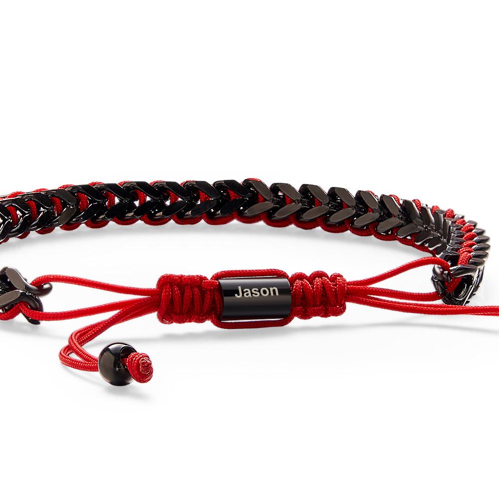 Metal Rope Woven and Stainless Steel Bracelet Red Black Silver Men's Bracelet Customize Text Box Bracelet