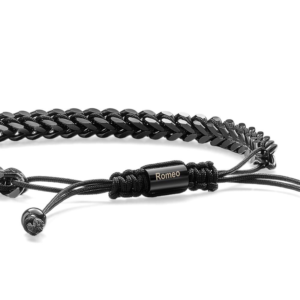 Metal Rope Woven and Stainless Steel Bracelet Red Black Silver Men's Bracelet Customize Text Box Bracelet