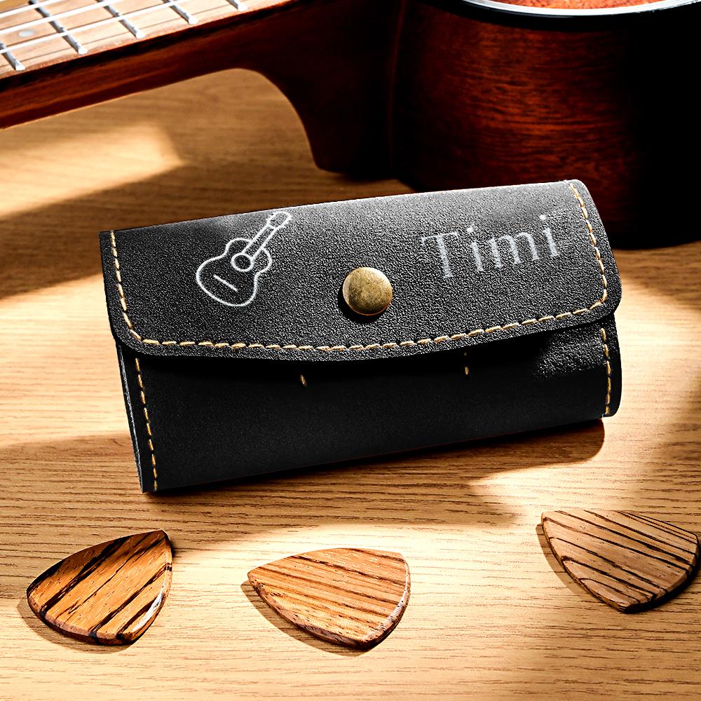 Custom Engraved Guitar Pick Holder Leather Storage Bag Gift for Guitarist