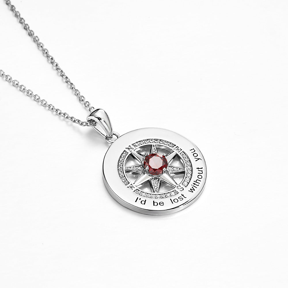 Compass Birthstone Necklace Personalized Engraved Jewelry Gifts For Her