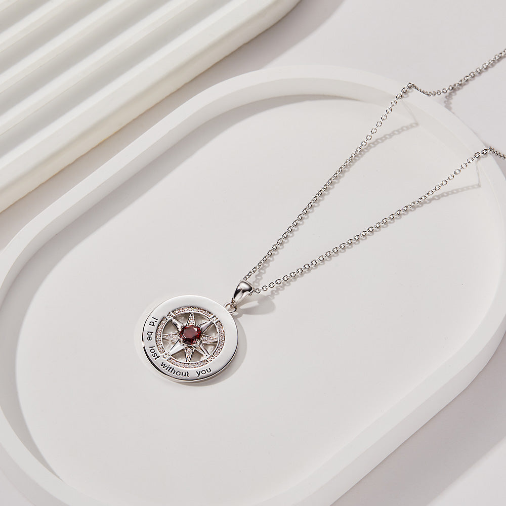 Compass Birthstone Necklace Personalized Engraved Jewelry Gifts For Her