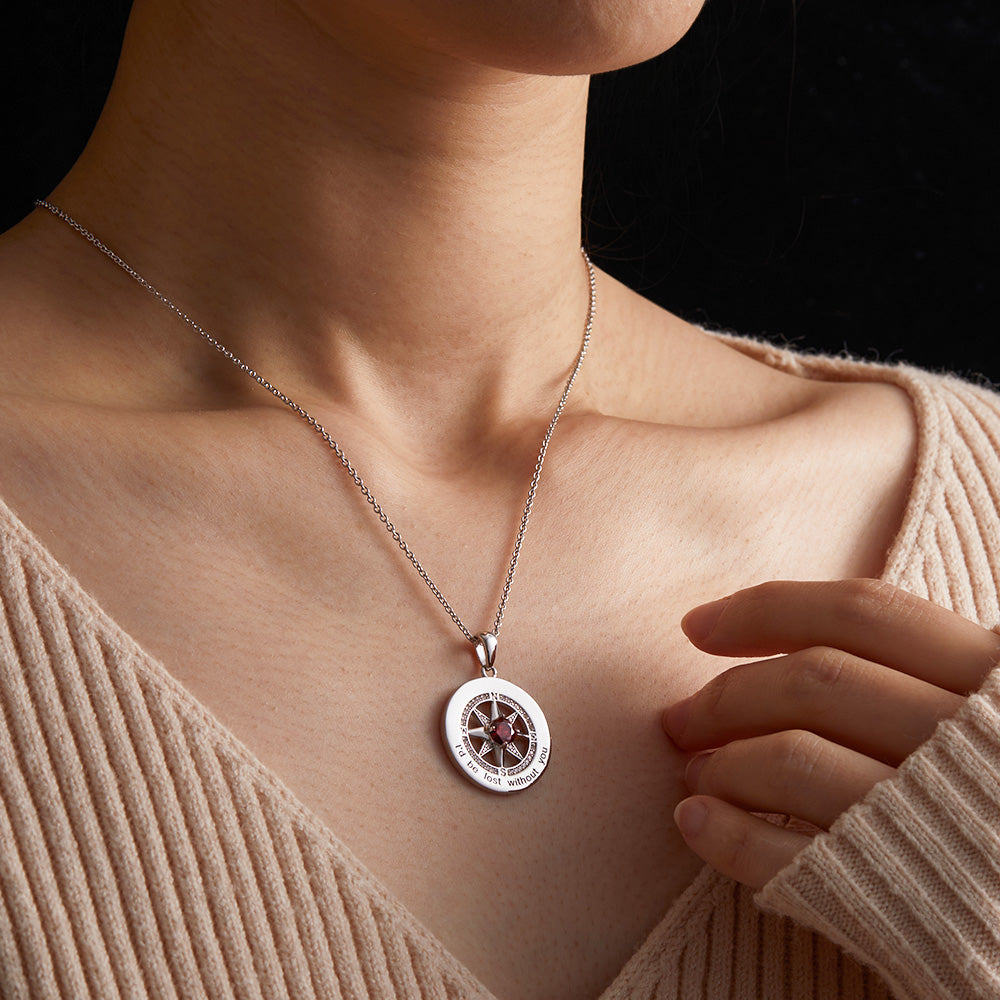 Compass Birthstone Necklace Personalized Engraved Jewelry Gifts For Her