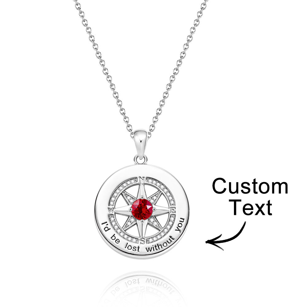 Compass Birthstone Necklace Personalized Engraved Jewelry Gifts For Her