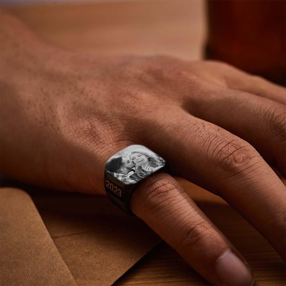 Personalized Photo Square Ring Custom Engraved Ring Gift For Men