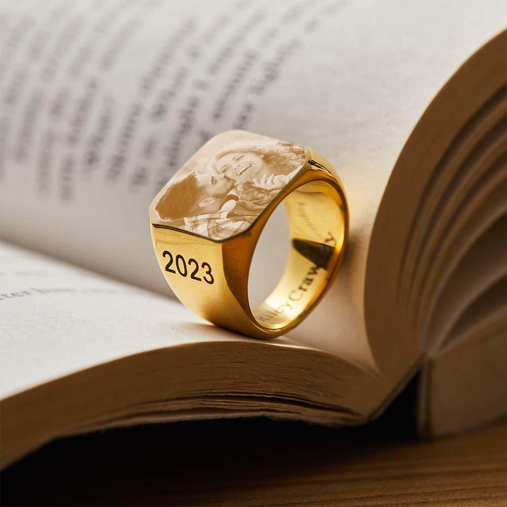 Personalized Photo Square Ring Custom Engraved Ring Gift For Men