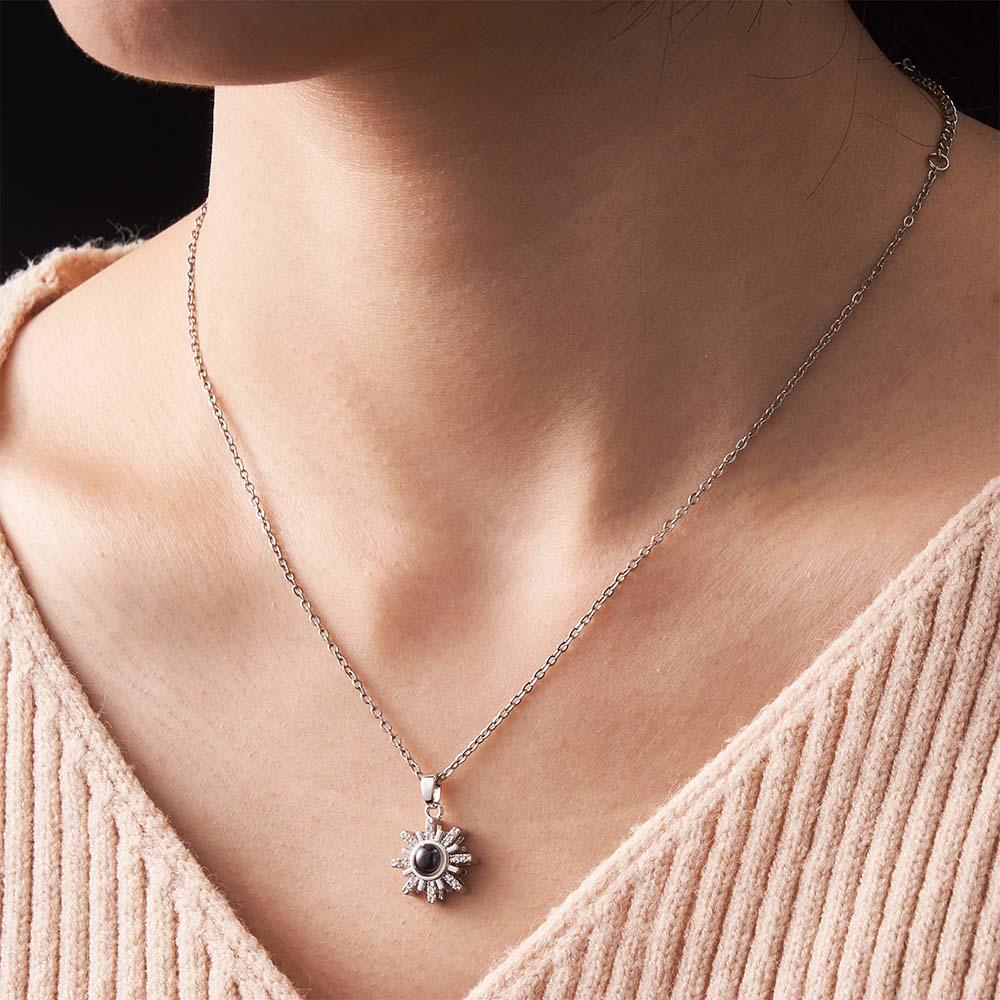 Custom Photo Projection Necklace Snowflake Diamond Couple Gifts