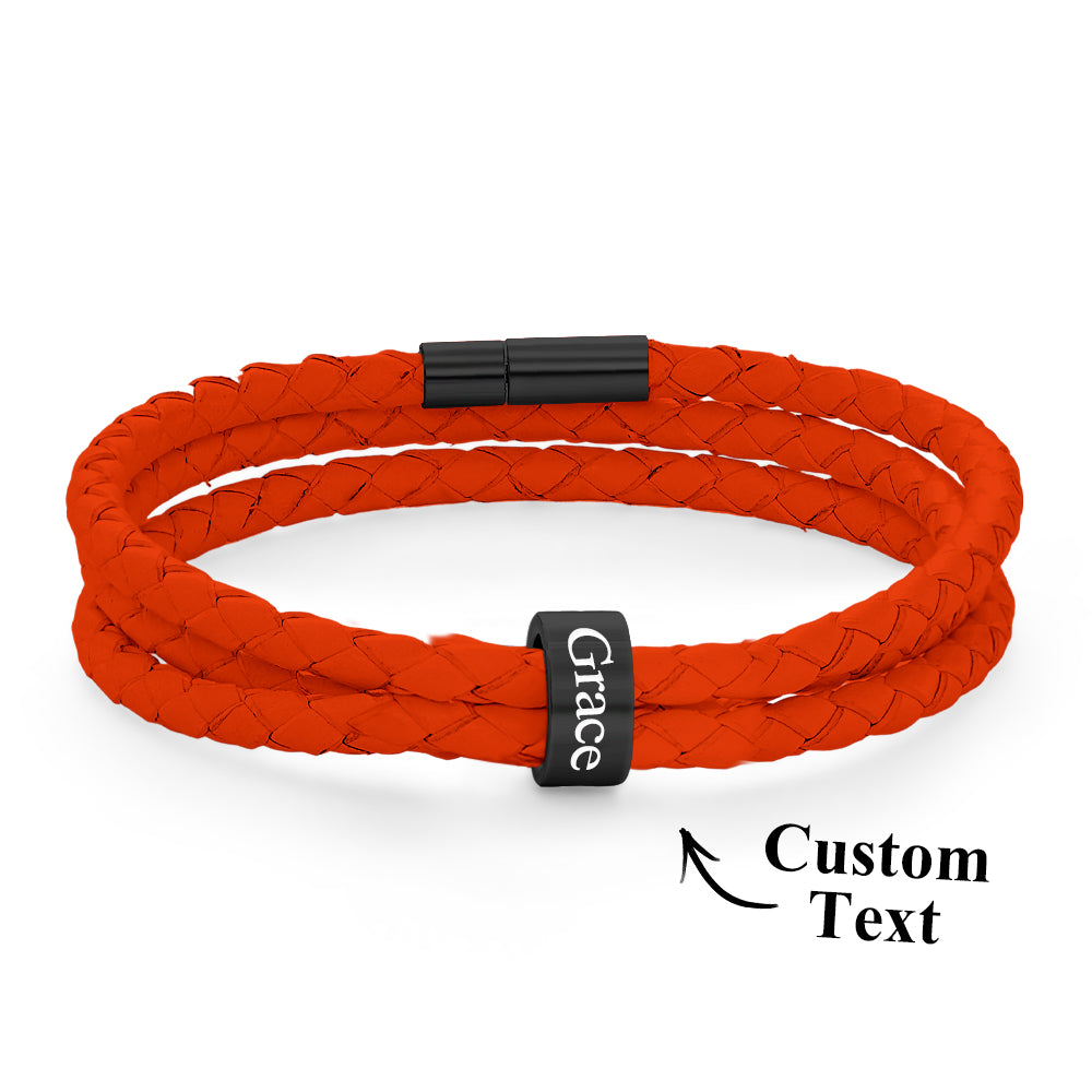 Men Braided Leather Bracelet with Small Custom Beads