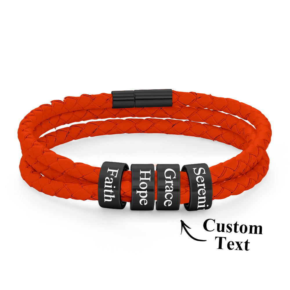Men Braided Leather Bracelet with Small Custom Beads