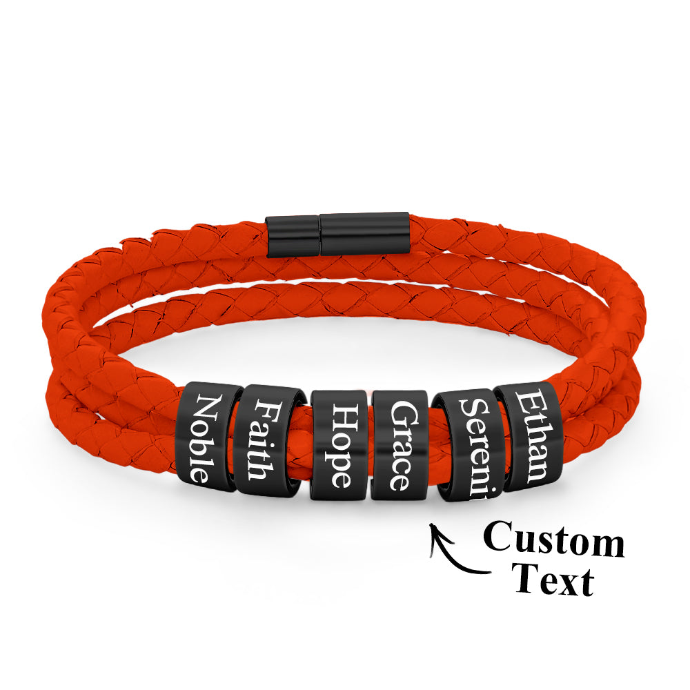 Men Braided Leather Bracelet with Small Custom Beads