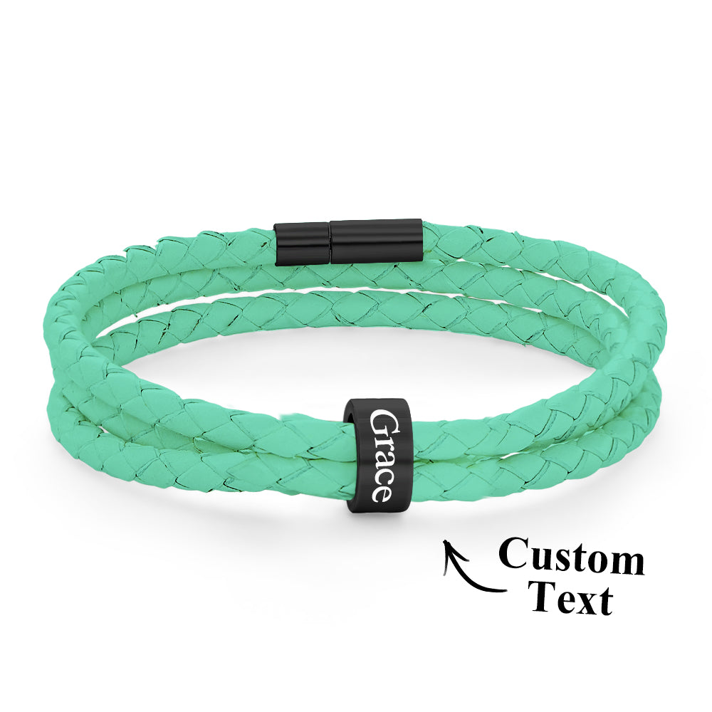 Men Braided Leather Bracelet with Small Custom Beads