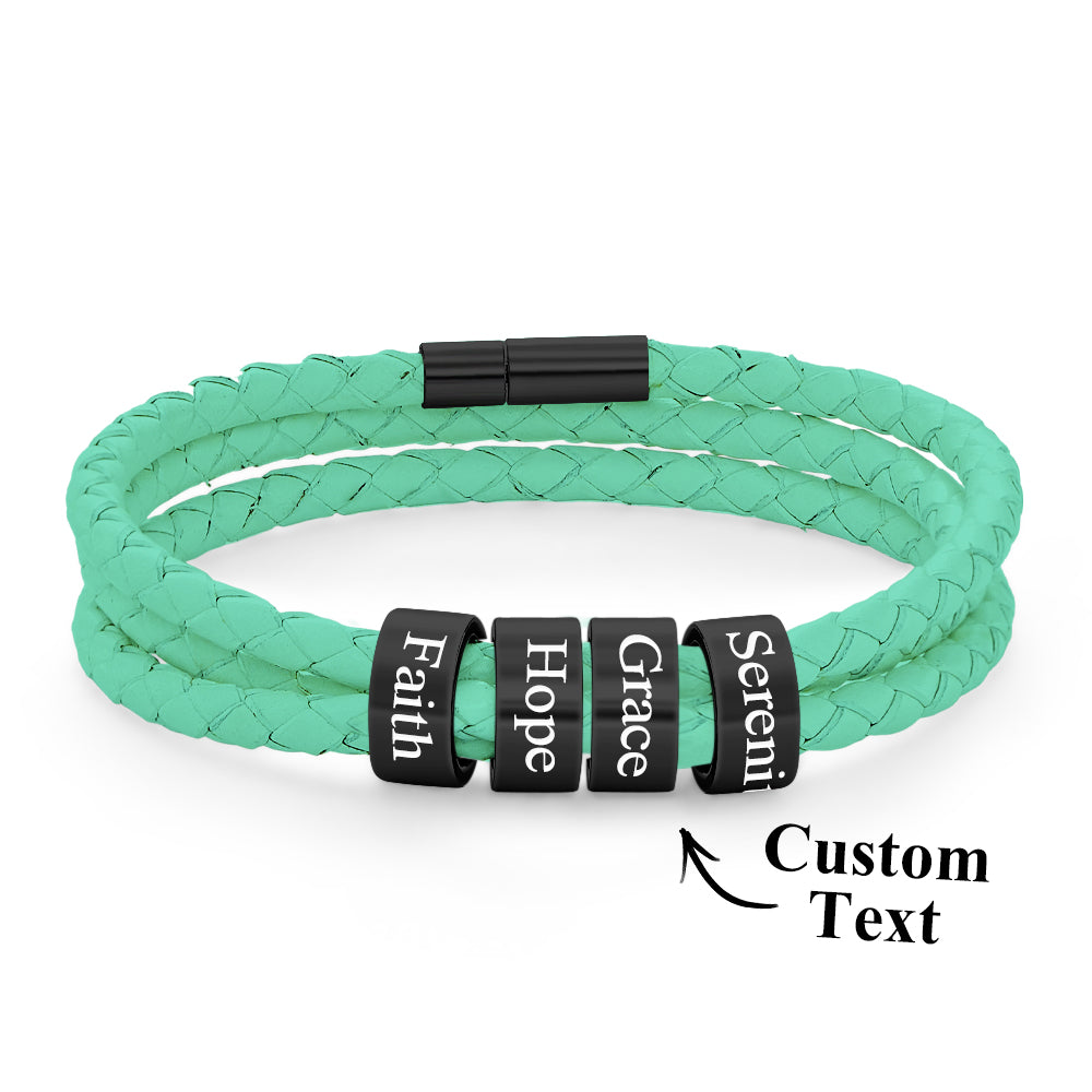 Men Braided Leather Bracelet with Small Custom Beads