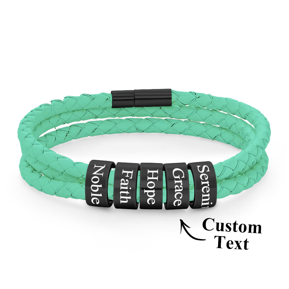 Men Braided Leather Bracelet with Small Custom Beads