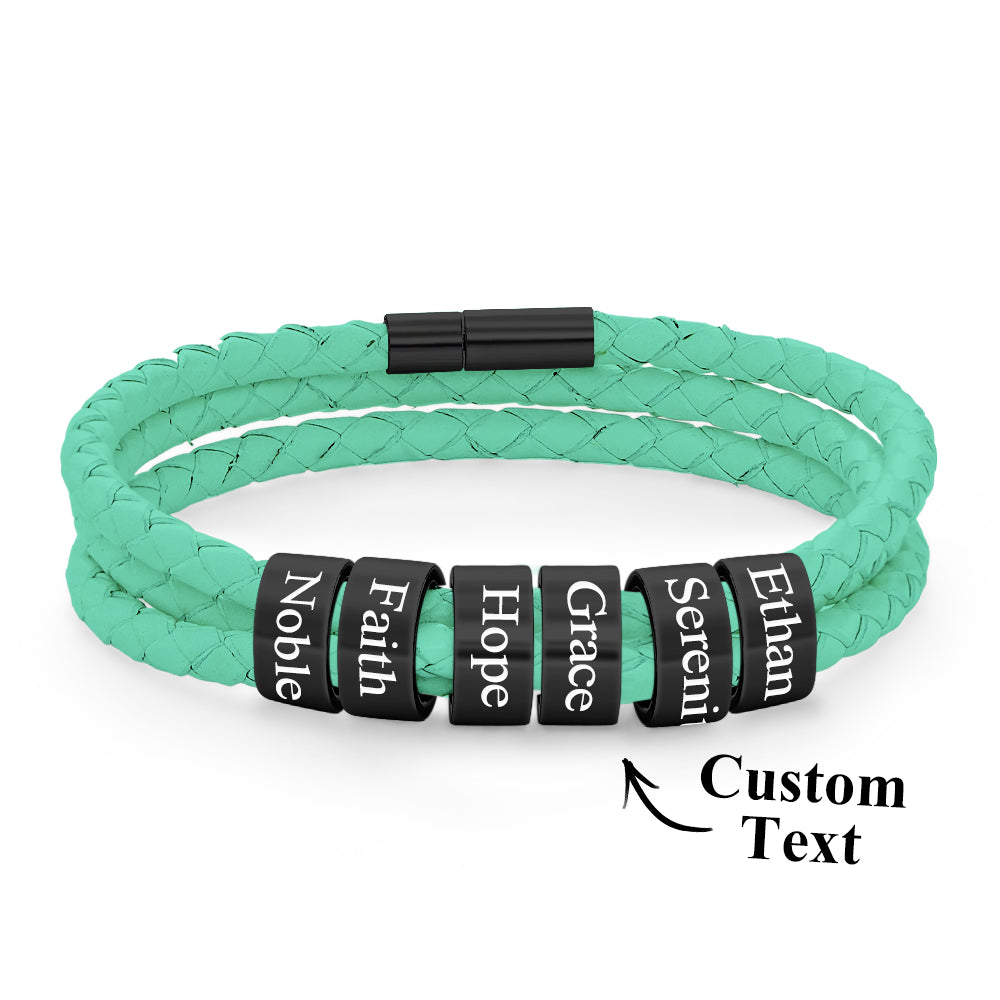 Men Braided Leather Bracelet with Small Custom Beads