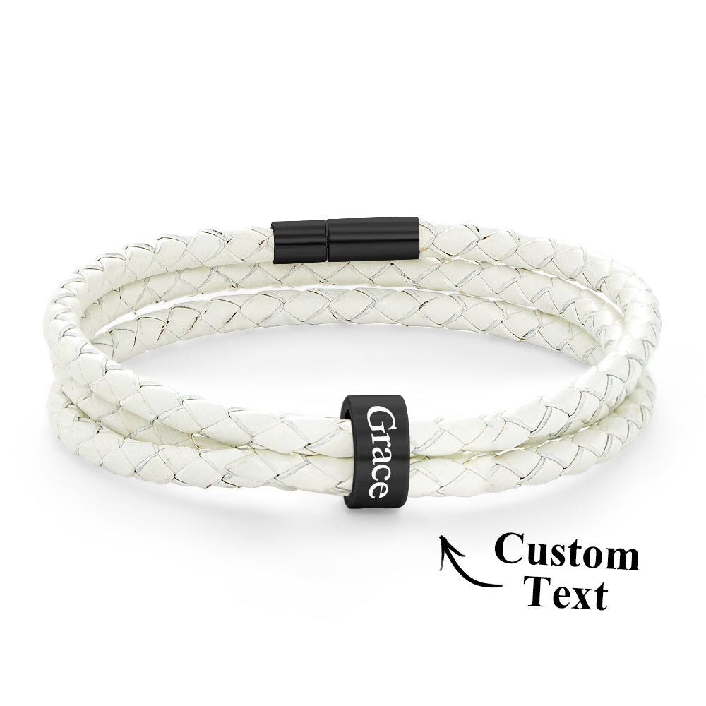 Men Braided Leather Bracelet with Small Custom Beads