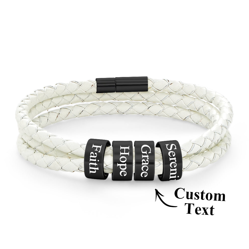 Men Braided Leather Bracelet with Small Custom Beads