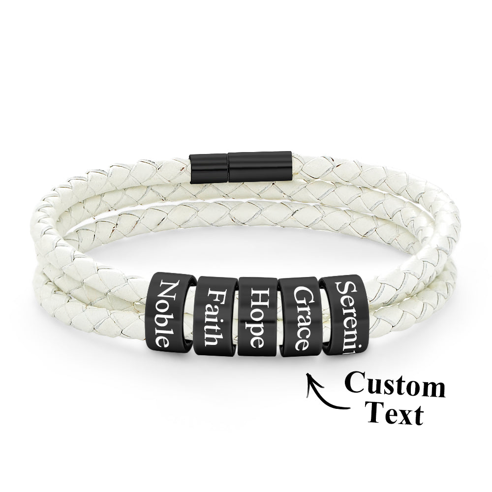 Men Braided Leather Bracelet with Small Custom Beads