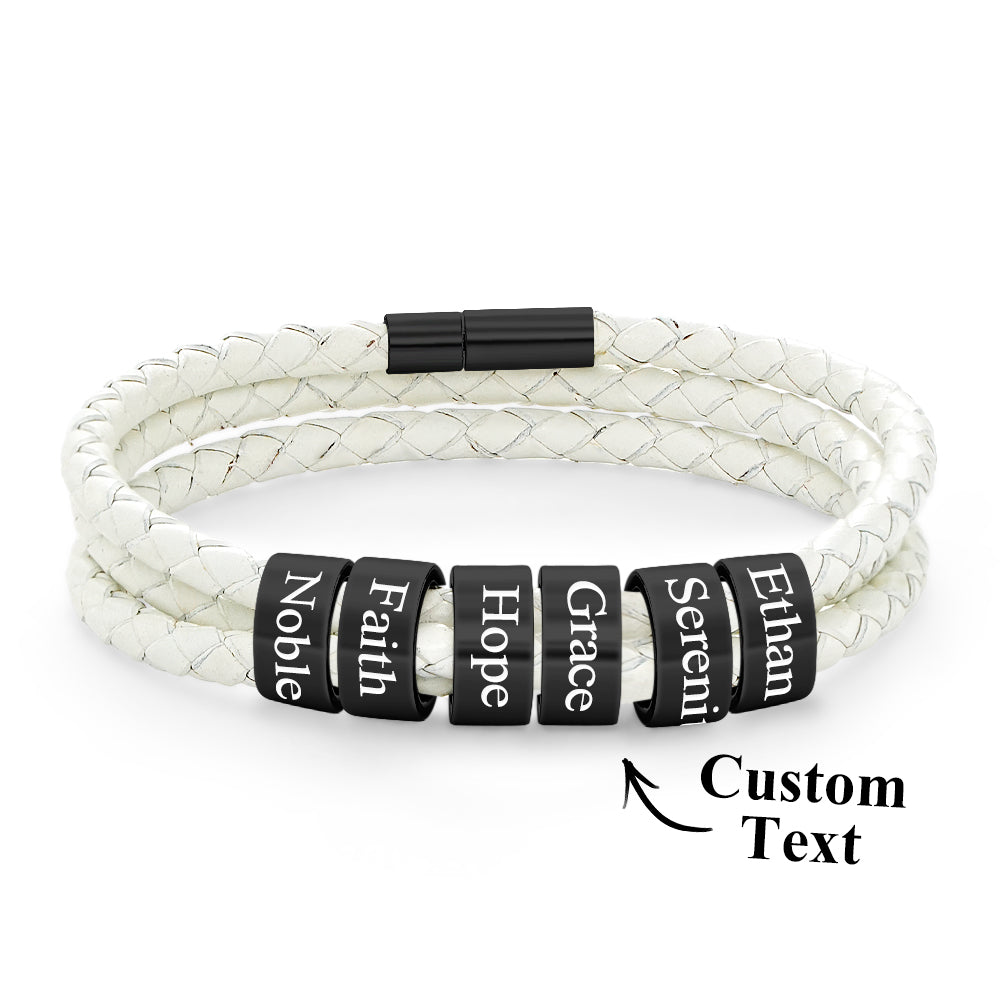 Men Braided Leather Bracelet with Small Custom Beads