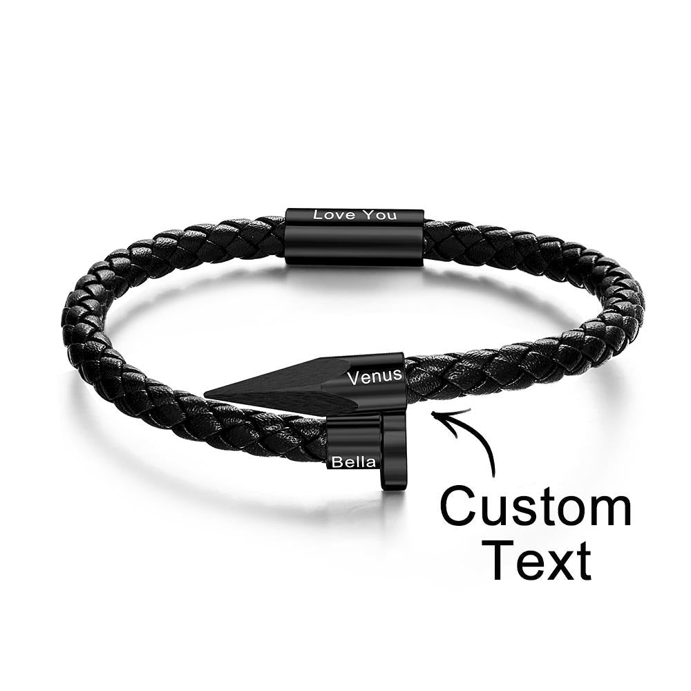 Engraved Leather Nail Bracelet Personalized Vintage Rope Bracelet Gifts For Him