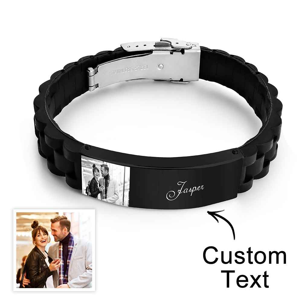 Custom Photo Silicone Bracelet Engraved Vintage Wide Bracelet For Men