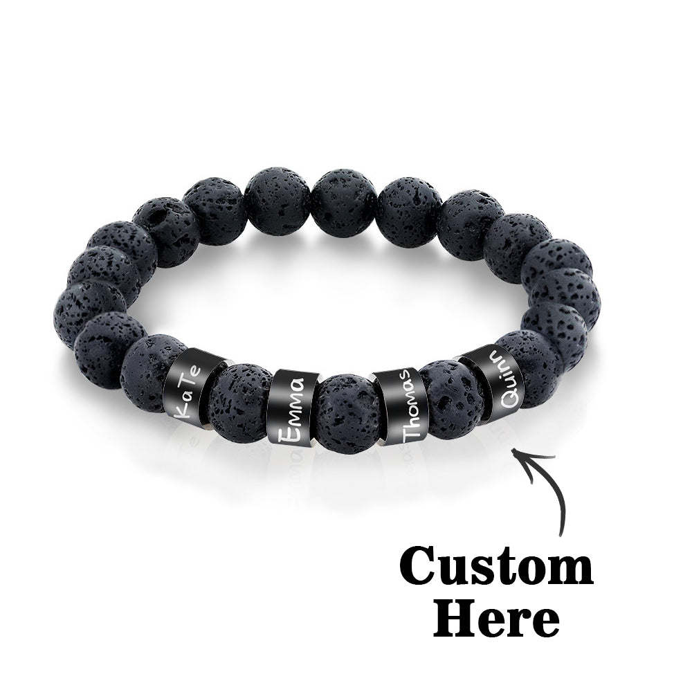 Personalized Name Black Lava Stone Bead Bracelet Gift for Men Husband Father Grandfather