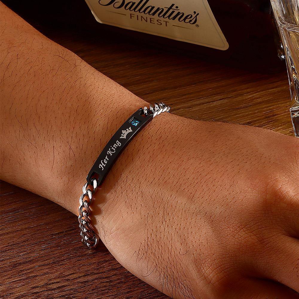 Engraved Bracelet ID Bracelet with Crown Your King for Boyfriend/Husband