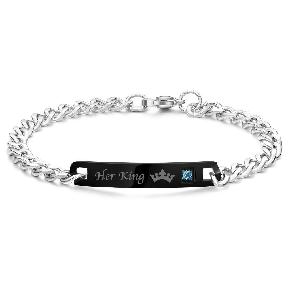 Engraved Bracelet ID Bracelet with Crown Your King for Boyfriend/Husband