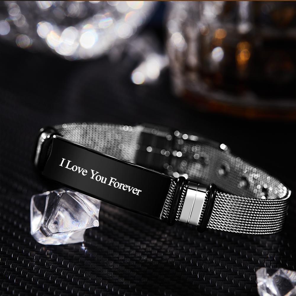 Engraved Bracelet Men's Bracelet Stainless Steel Black for Boyfriend