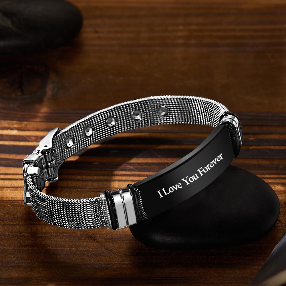 Engraved Bracelet Men's Bracelet Stainless Steel Black for Boyfriend