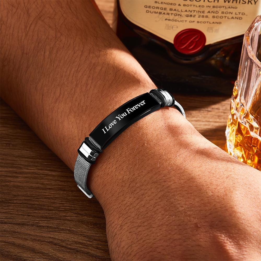 Engraved Bracelet Men's Bracelet Stainless Steel Black for Boyfriend