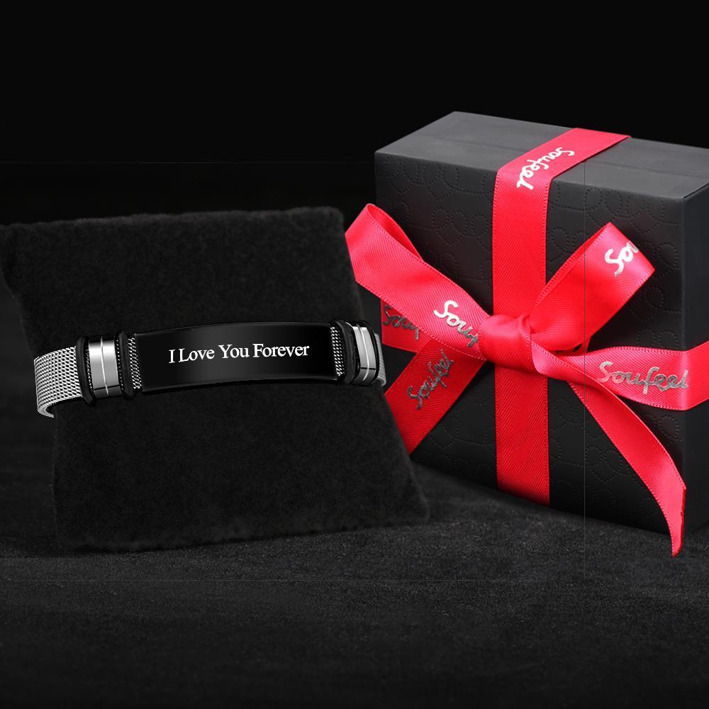 Engraved Bracelet Men's Bracelet Stainless Steel Black for Boyfriend