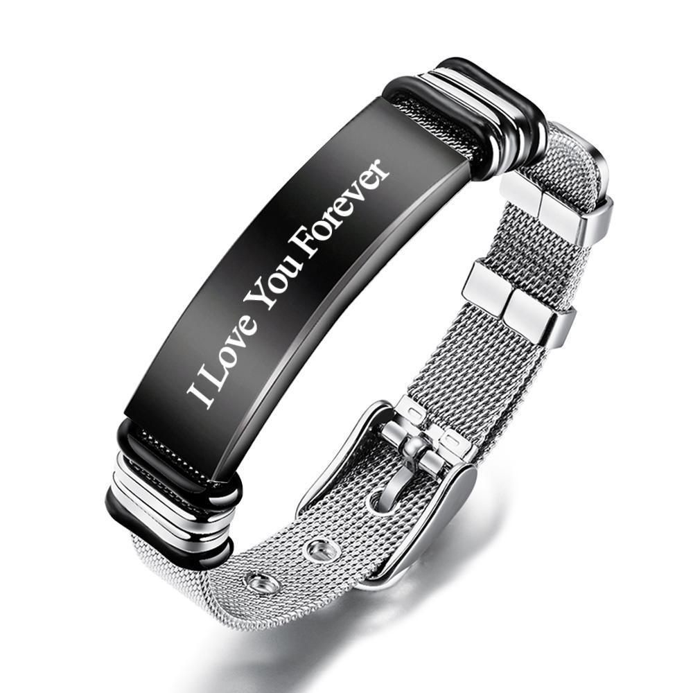 Engraved Bracelet Men's Bracelet Stainless Steel Black for Boyfriend