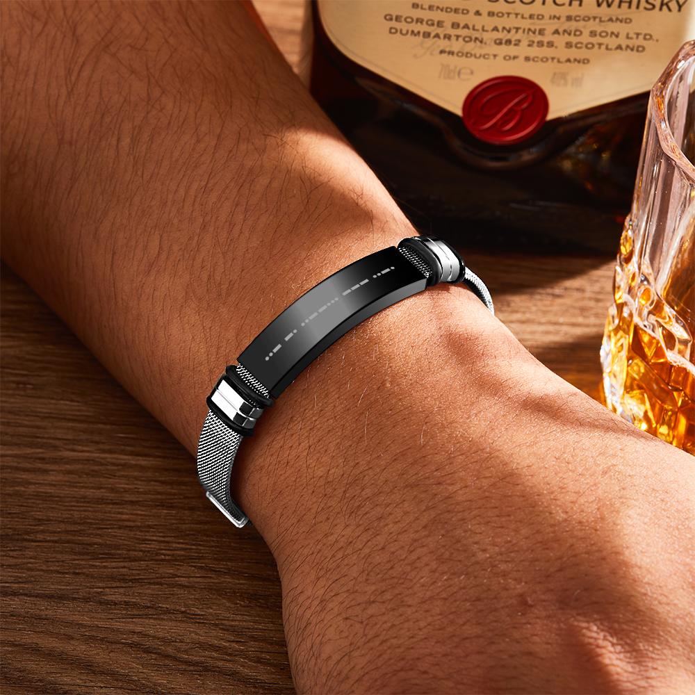 Engraved Morse Code Bracelet Men's Bracelet Stainless Steel Black