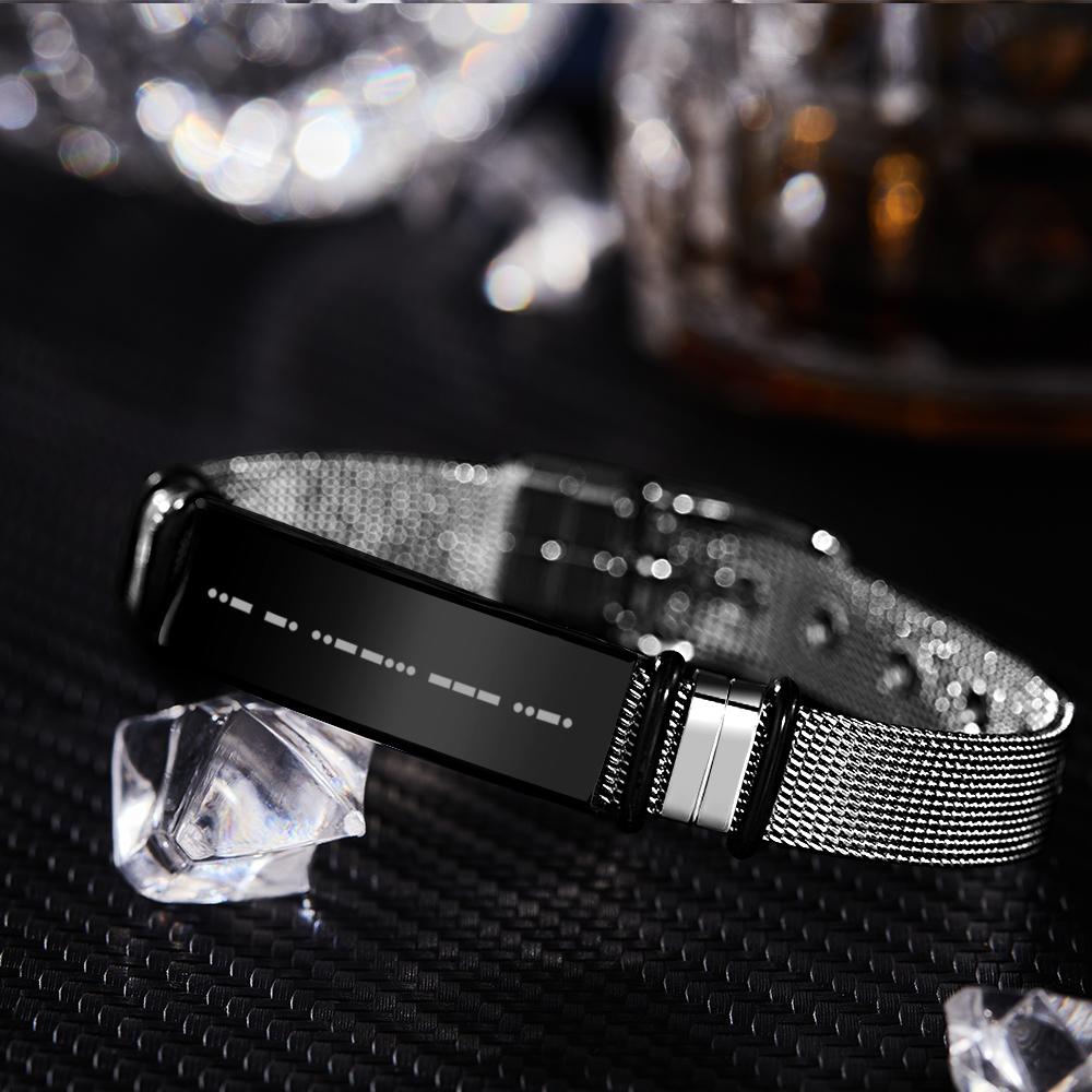 Engraved Morse Code Bracelet Men's Bracelet Stainless Steel Black