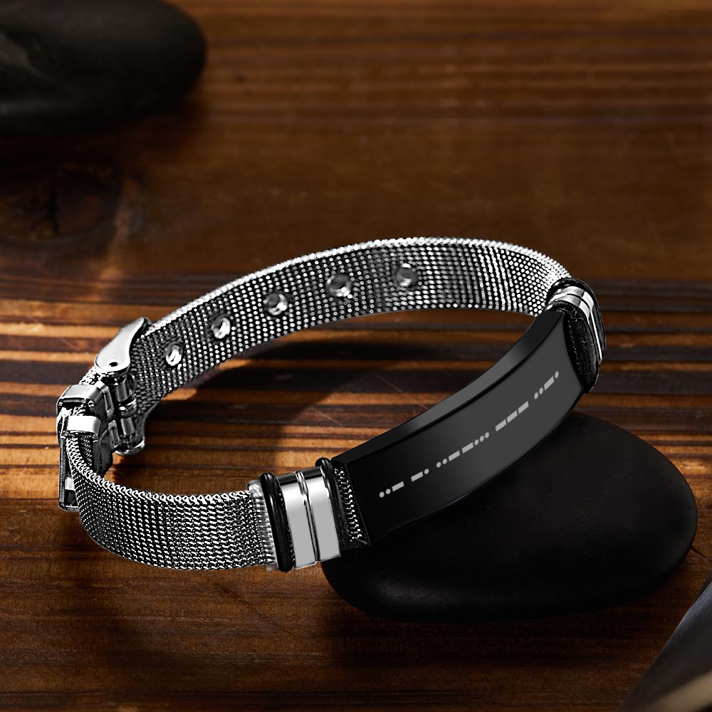 Engraved Morse Code Bracelet Men's Bracelet Stainless Steel Black