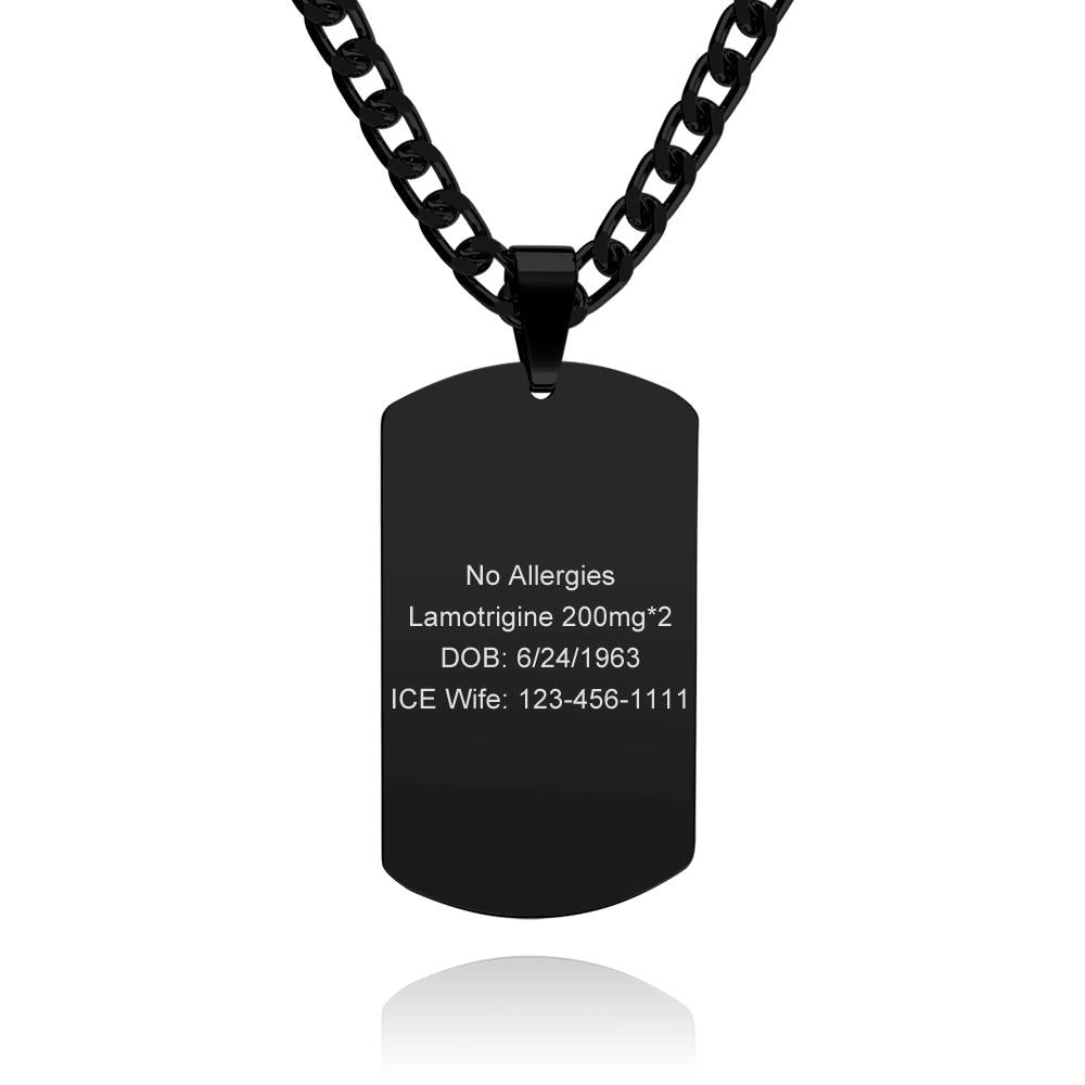 Medical Alert Emergency ID Necklace Men's Tag Necklace with Double Sides Engraving Stainless Steel Personalized Medical Necklace