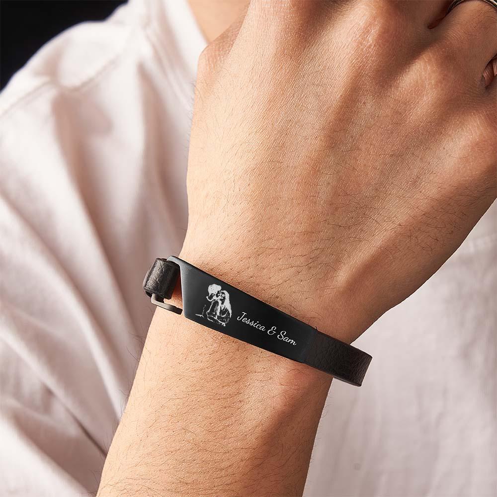 Custom Photo Leather Bracelet With Text Simple Retro Bracelet Gift For Men