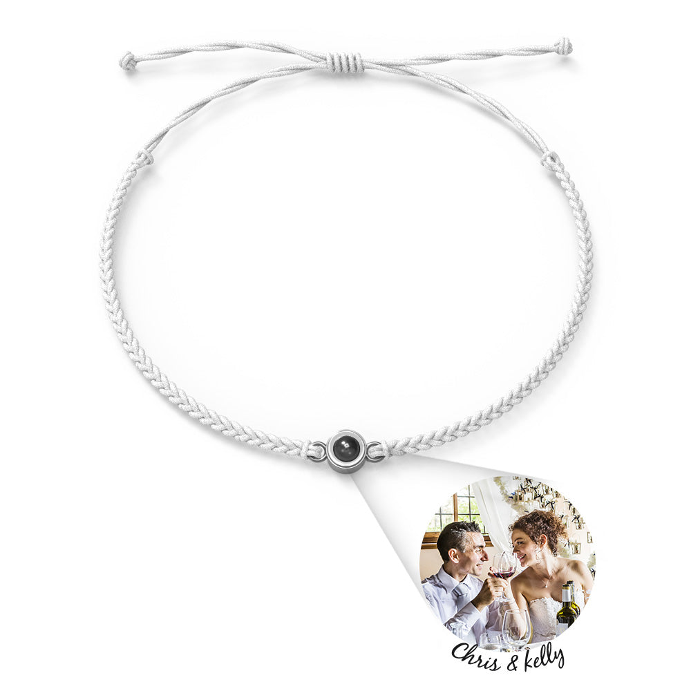 Personalized Photo Projection Charm Circle Bracelet with Text, Wedding Gift, Picture Projector Minimalist Memorial Anniversary Gift for Him