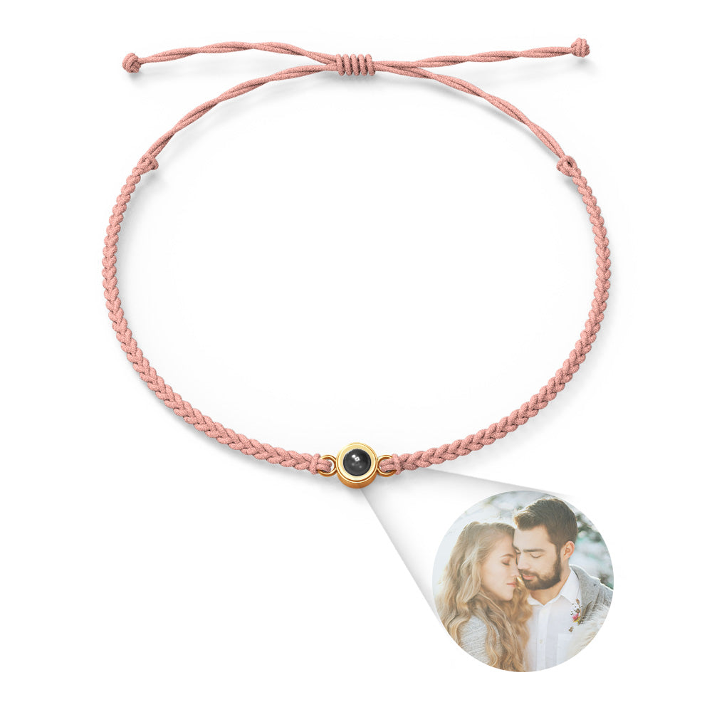 Personalized Photo Projection Charm Circle Bracelet with Text, Wedding Gift, Picture Projector Minimalist Memorial Anniversary Gift for Him
