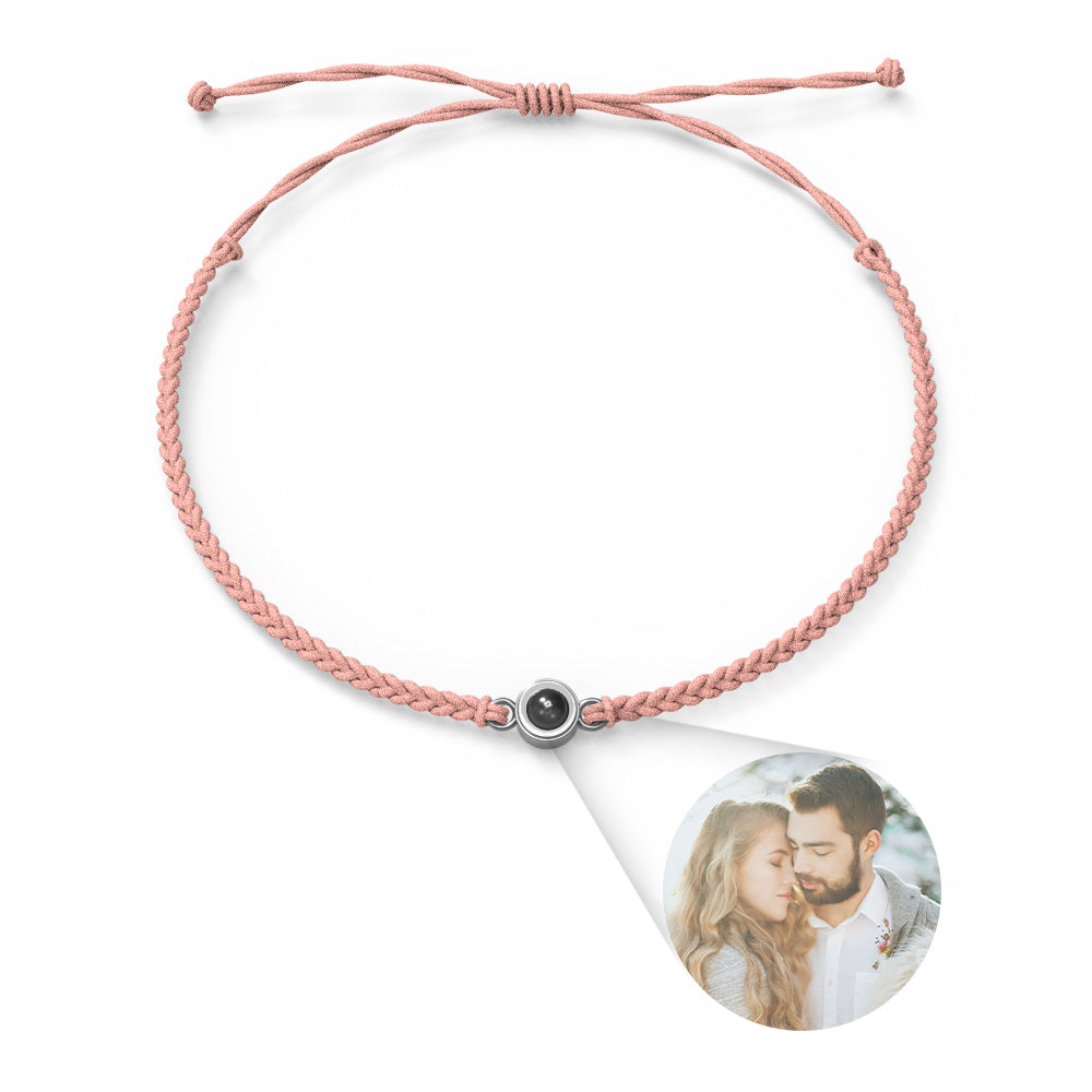 Personalized Photo Projection Charm Circle Bracelet with Text, Wedding Gift, Picture Projector Minimalist Memorial Anniversary Gift for Him
