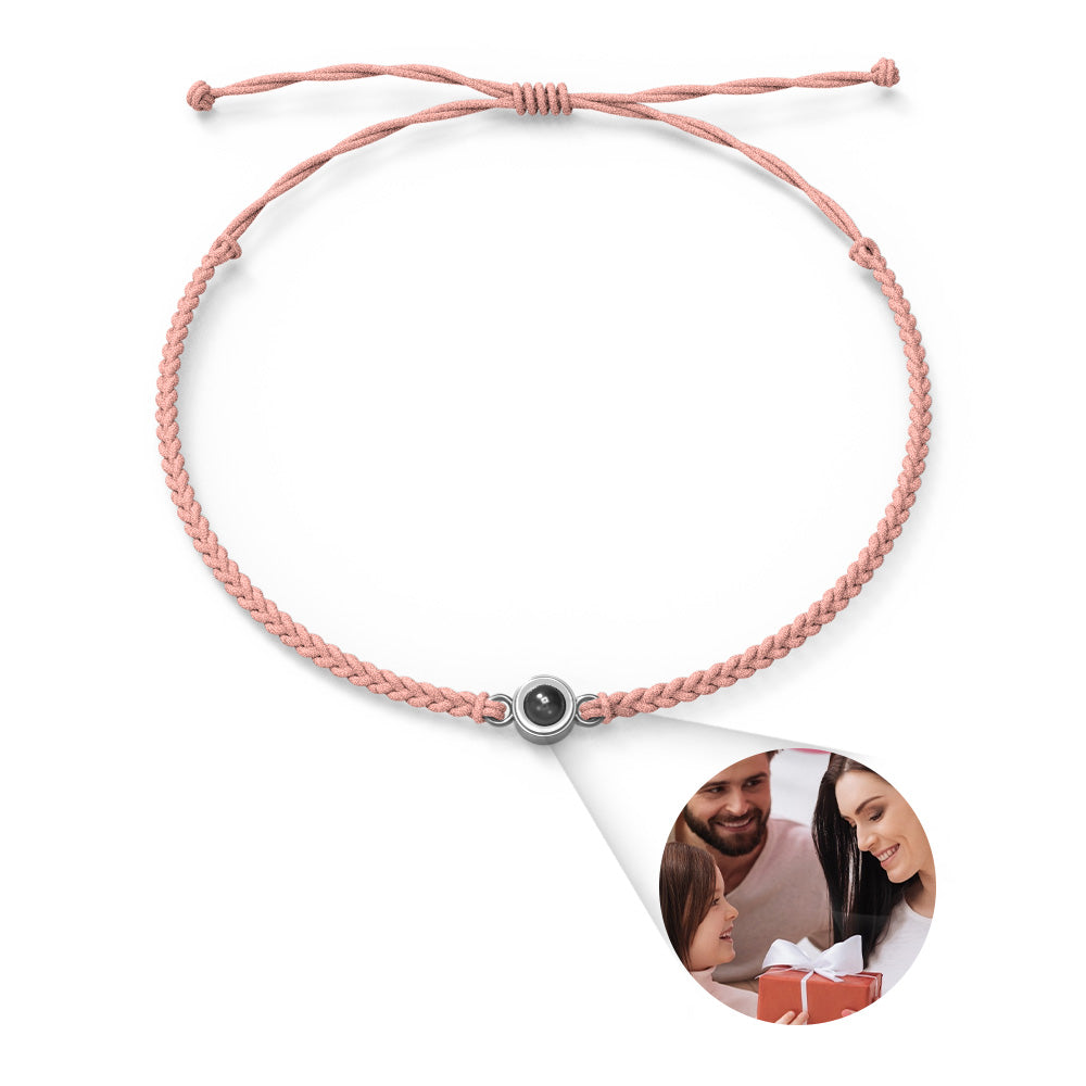 Personalized Photo Projection Couple Bracelet Braided Black Rope Circle Bracelet Gift for Mother's Day