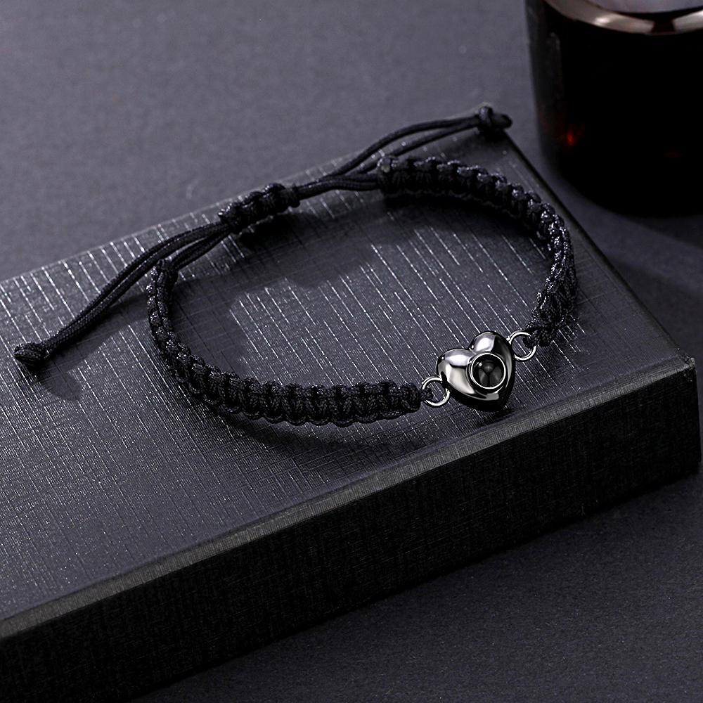 Custom Simple Fashion Black Rope Heart Shaped Picture Projection Bracelet