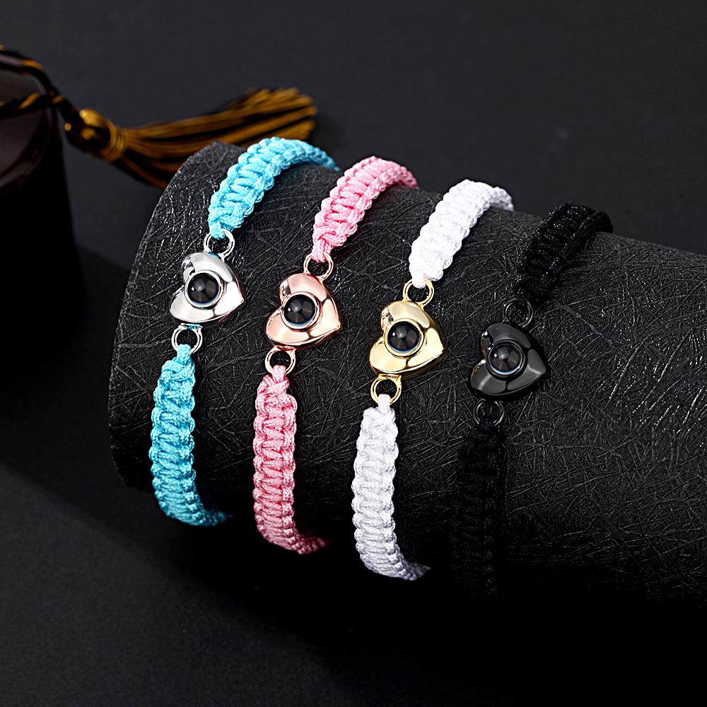 Custom Simple Fashion Black Rope Heart Shaped Picture Projection Bracelet