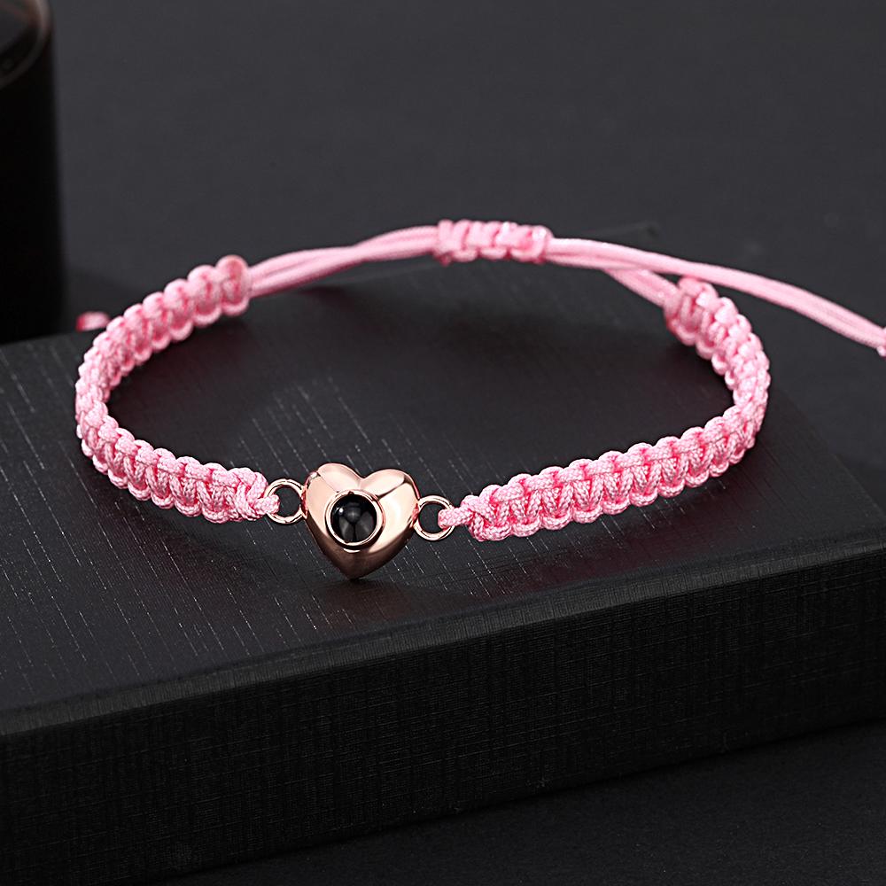 Custom Simple Fashion Black Rope Heart Shaped Picture Projection Bracelet