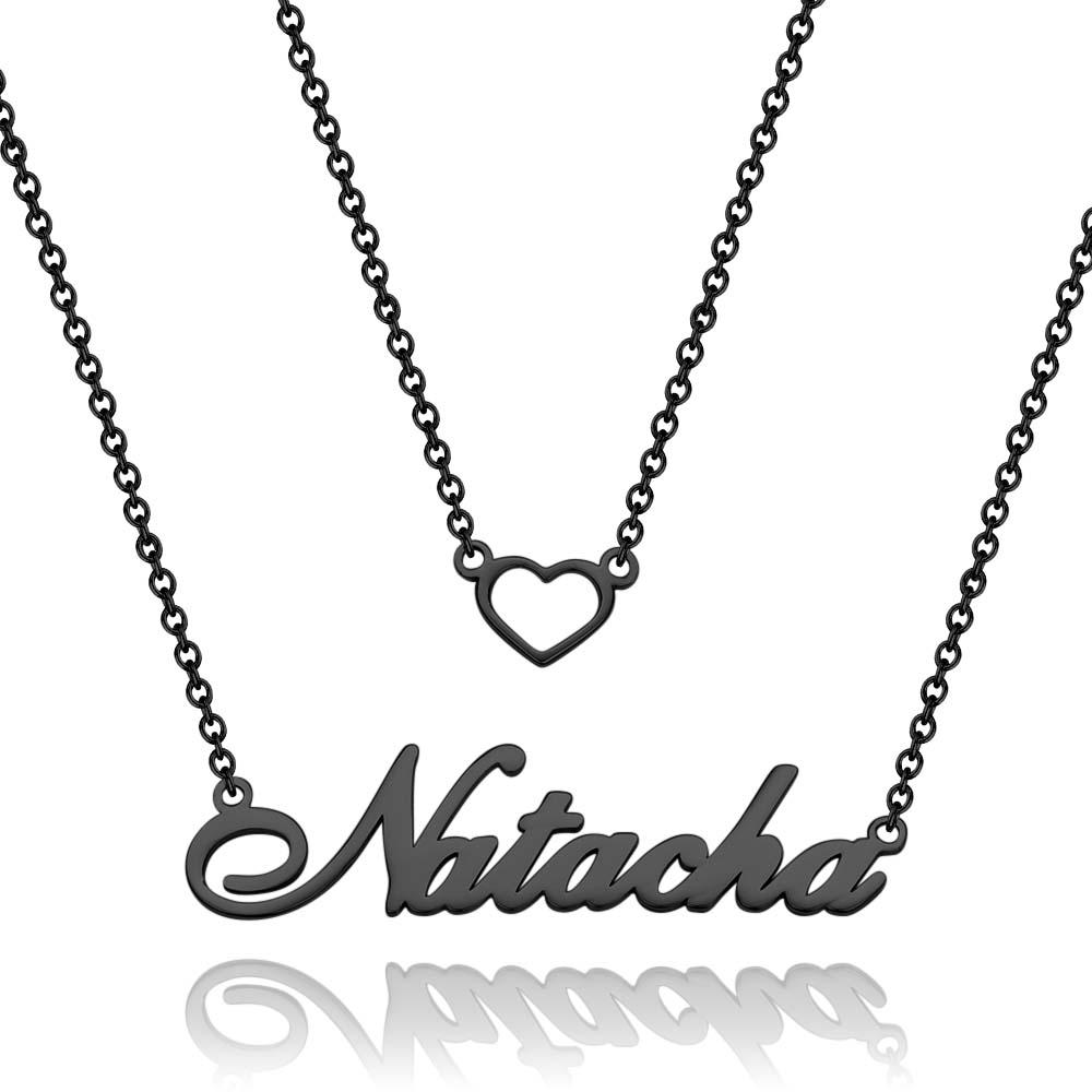"Give My Heart To You" Personalized Heart Double Chain Name Necklace Unique Gift for Girlfriend