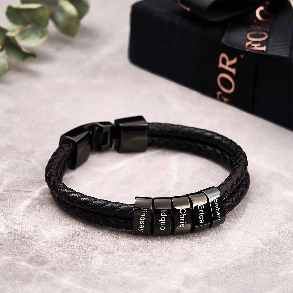 Custom Name Bracelet Braided Leather Personalized Gifts for Dad