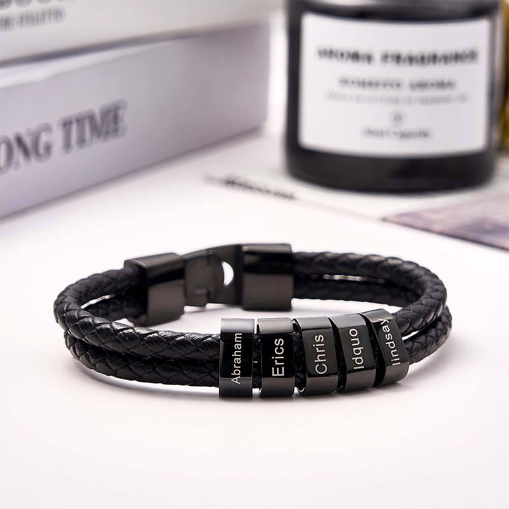 Custom Name Bracelet Braided Leather Personalized Gifts for Dad